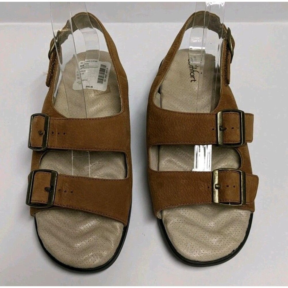 Strictly Comfort Sandals Women 8.5M Slingback Relax Tan Leather Buckles 8.5 M - Picture 6 of 15